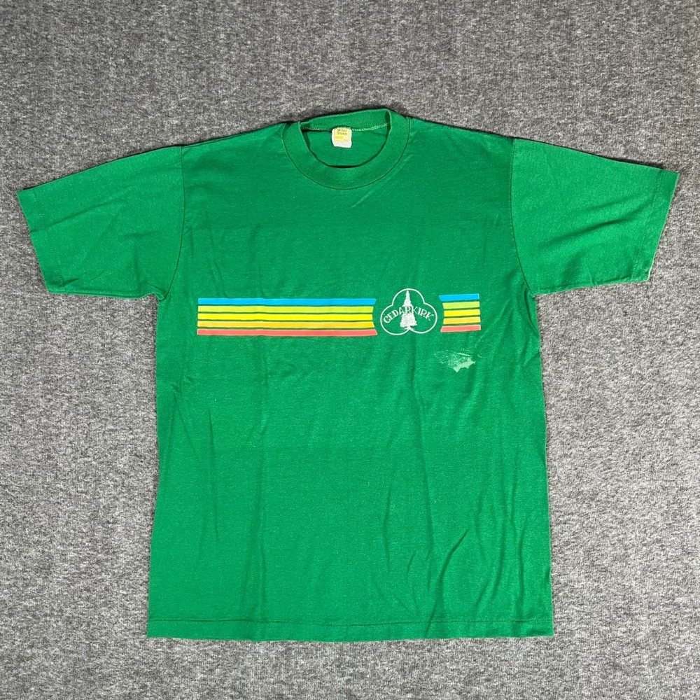 Vintage 70s Velva Sheen Cedarkirk Camp T-Shirt Green Single Stitch Large USA
